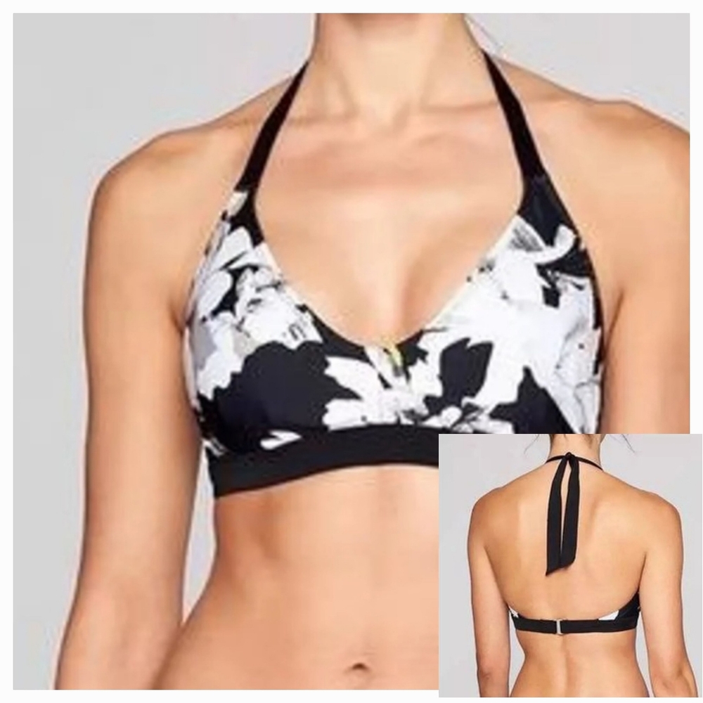 Athleta Floral Polynesia Swim Halter Bikini Top Sz 40D/DD
